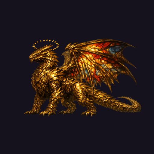 Dragon Perch app icon: a golden dragon with stained-glass wings